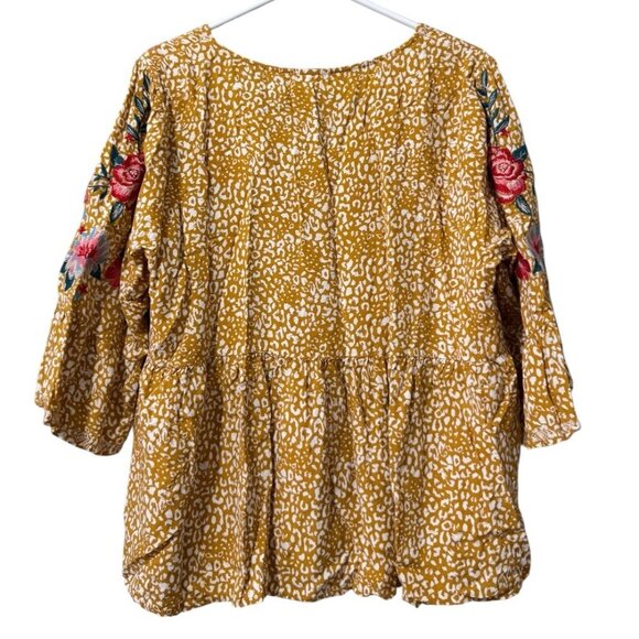 Savanna Jane Tunic Top 1X Embroidered Festival Boho Cottagecore Flare Sleeve - Picture 2 of 9